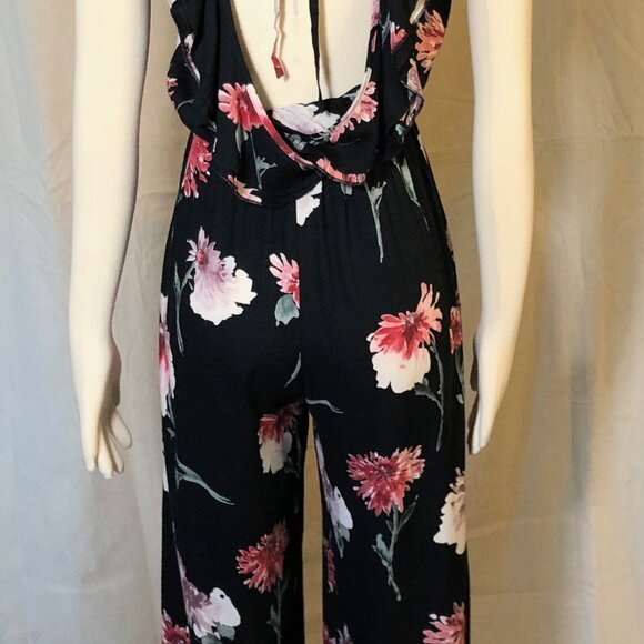 Band of Gypsies Black Floral Palazzo Romper / Jumpsuit S - Picture 9 of 13